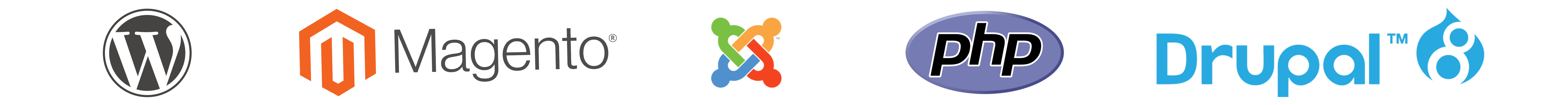WordPress, Magento, Joomla, PHP, Drupal